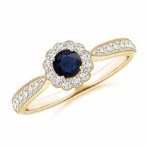 ANGARA Vintage Inspired Sapphire Milgrain Ring with Diamond Halo - £576.59 GBP