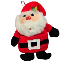Santa Clause Plush Stocking Christmas Decoration Holiday Pockets Gift Holder VTG - £14.15 GBP