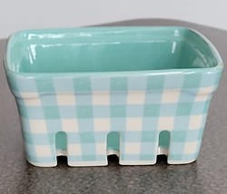 Pioneer Woman ~ GREEN Gingham ~ 6.25&quot; Square x 3&quot; Tall ~ Stoneware Fruit Basket - £23.83 GBP