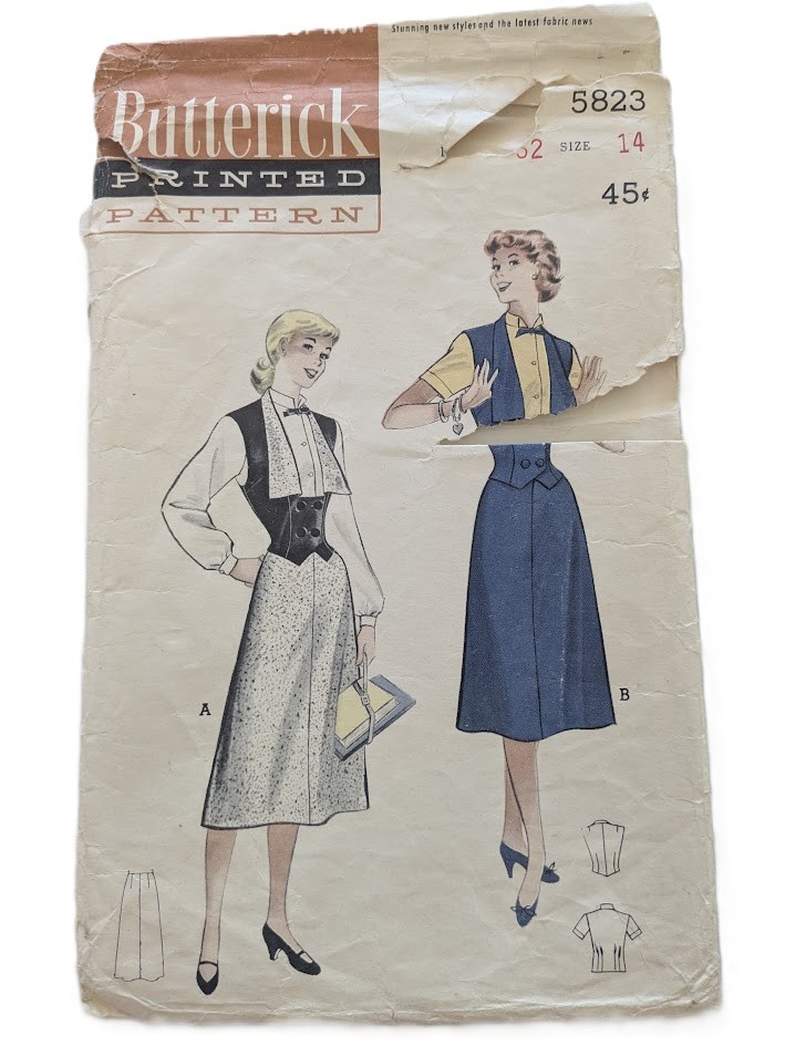 14/32 Vintage 1950s Sewing Pattern Butterick 5823 Westkit Skirt Blouse - $29.99