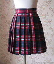 Red Navy Short Plaid Skirt Outfit Women High Waisted Pleated Plaid Skirts image 2