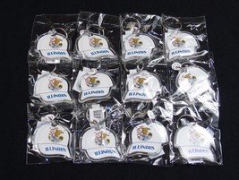 Key Ring w/Acrylic Fob ~ Illinois State Seal On Ball Cap ~ Lot of 12 Pieces - £11.68 GBP