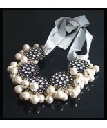 J Crew Necklace White Pearls Clear Rhinestones Gray Ties Bride Wedding P... - $80.94 CAD