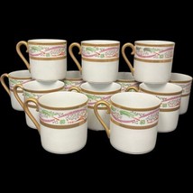 Set of 12 Porcelain Flat Coffee Cups Wide Gold Scrolls Plants 7096 Hand ... - $93.50