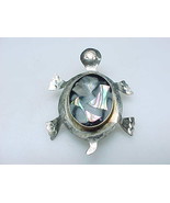 Vintage STERLING SILVER TURTLE BROOCH  with Genuine Abalone Shell &amp; Blac... - £38.36 GBP