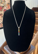 Vintage Mexico Sterling Silver Dichroic Art Glass Vertical Modernist Pendant - £58.63 GBP