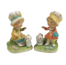Homco Home Interiors Set of 2 #1430 2 Girls Playing w Dogs/Cats NICE! - $8.81