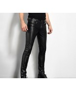 Men,s Slim Fit 501 Style Jeans Pants Cowhide Plain Black Leather Casual Trousers - $71.99 - $107.99
