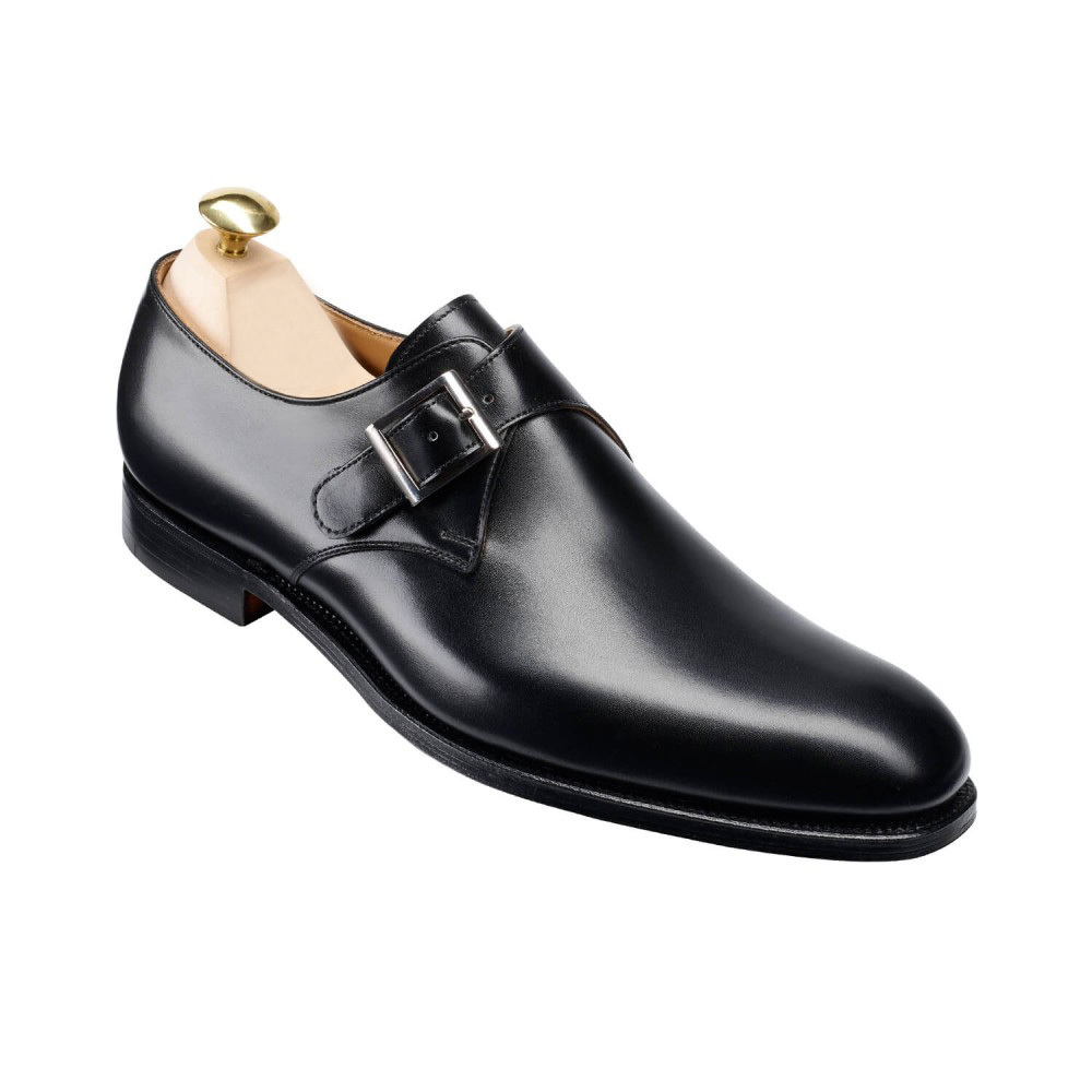 Men Black Monk Single Buckle Strap Plain Pointed Toe Real Leather Shoes US 7-16