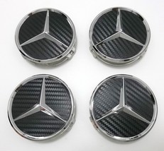 75mm 3D Silver Star logo Carbon Fiber Wheel Center Cap Hubcap set of 4 - £27.14 GBP