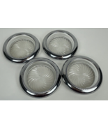 Vintage Silver Coasters Ashtray Starburst Pressed Glass MCM Clear 4&quot; Set 4  - $34.00