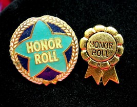 PAIR of HONOR ROLL AWARD PINS Vintage, Goldtone Pinbacks, Post Backs Old... - $12.99