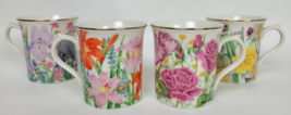 Set of 4 Vtg Lenox Flower Blossom Collection Mugs Suzanne Clee Rose Lily Iris - £23.39 GBP