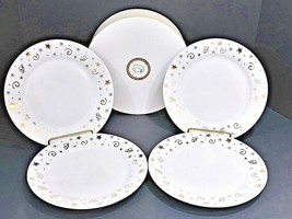 Pampered Chef Celebration Holiday 8&quot; Dessert Plates W/Gold Swirls Stars ... - £16.41 GBP