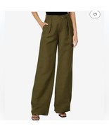 Paige wide leg, high rise, pleated linen blend pants in army green size ... - $74.80