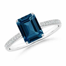 ANGARA Emerald-Cut London Blue Topaz Cocktail Ring with Diamonds - £829.34 GBP