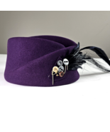 Doeskin Vintage Formal Sunday Dress Up Purple Black Feather Hat One Size - $40.00