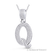 Initial Letter &quot;Q&quot; Block Script CZ Crystal 925 Sterling Silver &amp; Rhodium... - $621.04 MXN+