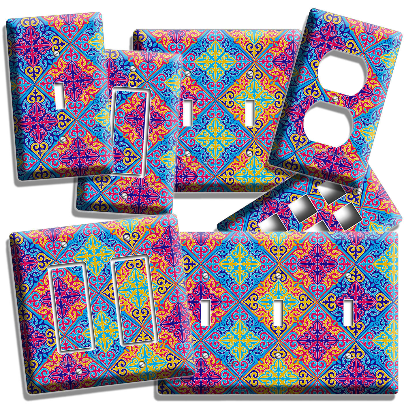 DAMASK ARABIC COLORFUL ORNAMENT LIGHT SWITCH WALL PLATE OUTLET LIVING ROOM ART