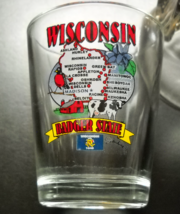 Wisconsin Shot Glass Badger State Map with Landmark and Cities on Clear Glass - £5.50 GBP