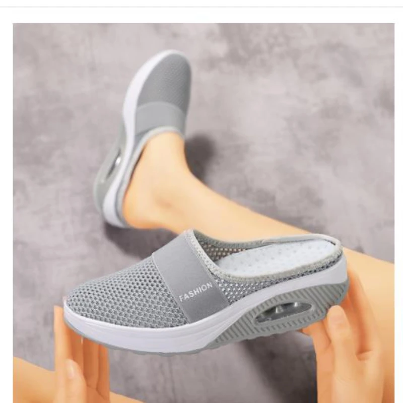 Ushion slip on orthopedic diabetic ladies platform mules mesh lightweight slipper wedge thumb200