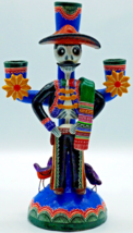Day of the Dead Pottery Candle Holder / Candelabra Figure of Man and birds - $32.50
