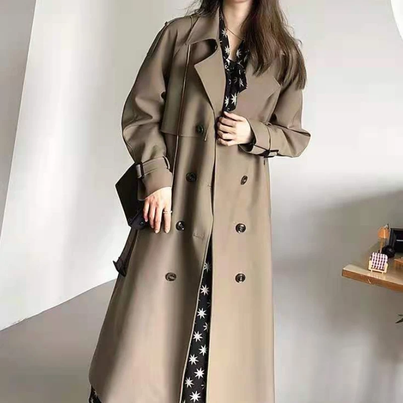 Casual Double Breasted Long Trend Coat Loose Autumn Winter Sashes Windbreaker O - £130.00 GBP