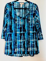 C&#39;est La Vie Blouse Women&#39;s XL Blue Multicolor Round Neck 3/4 Sleeve Col... - $256.01 MXN
