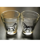 Hazel Atlas Shot Glass Set of Two Dogs Collie and Boxer Clear Glass Blac... - £13.46 GBP