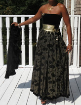 Mint Couture Vtg Escada Gold &amp; black velvet pleated ball gown Dress 38/8... - $692.99
