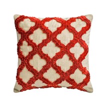 Decorative 16&quot;x16&quot; Geometric Ribbon Embroidery Linen Pillow Cover - Red Quilling - £35.45 GBP+