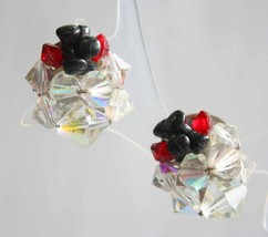 Elegant Aurora Borealis Cut Glass with Red &amp; Black Clip Earrings 1960s vintage - £9.71 GBP