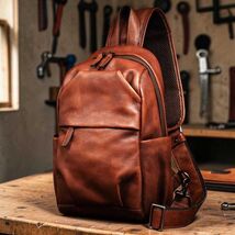 Mens Genuine Leather Chest Bag  Vintage Sling Backpack, Crossbody Backpa... - $120.00