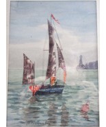 M. Barnsbee Nautical Postage Stamp Watercolor Collage Painting Sailboat ... - $1,015.52 CAD