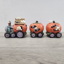 Ceramic Halloween Jack-O-Lantern 3 Piece Train Set with Light Cord - £16.83 GBP