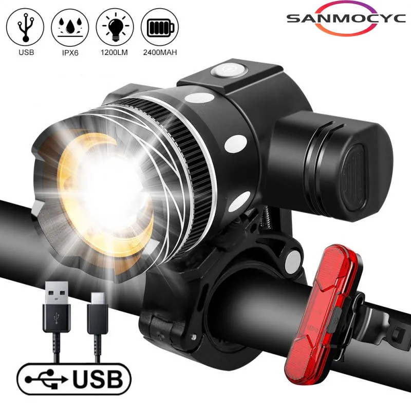 NEW T6 LED Bicycle Front Light USB Rechargeable Lantern 2400mAh for Zoom Bike - £19.72 GBP