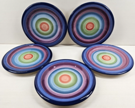 5 Tabletops Unlimited Rotunda Salad Plate Set Colormate Multicolor Band Dish Lot - £47.21 GBP