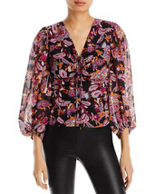 Aqua Womens Chiffon Black Floral Paisley Shirt Blouse Top Medium B4HP - £15.69 GBP