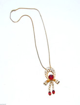 vintage red crystal rhinestone necklace gold - £11.07 GBP
