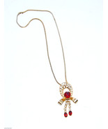 vintage red crystal rhinestone necklace gold - £10.94 GBP