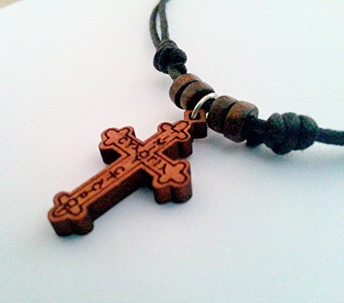 Christian Orthodox Greek Religious Pendant Necklace with Wood Cross / 4