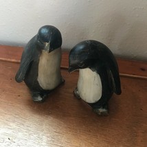 Pair of Two Black &amp; Gray Resin Cute Penguin Figurines – one with bent head is - £8.95 GBP