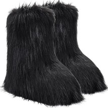 Women&#39;s Faux Fur Winter Snow Boots Y2K Fuzzy Fluffy Mid-Calf Flat Black ... - $455.19 MXN