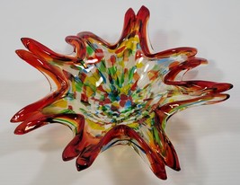 MM) Vintage Large Ornate Red Blue Green Ashtray Trinket Glass Plate Star... - $69.38 CAD
