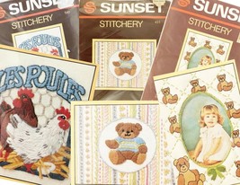 Vintage Crewel Hand Embroidery Kit Hens Bear Frame U Pick Sunset Stitchery - $15.01+