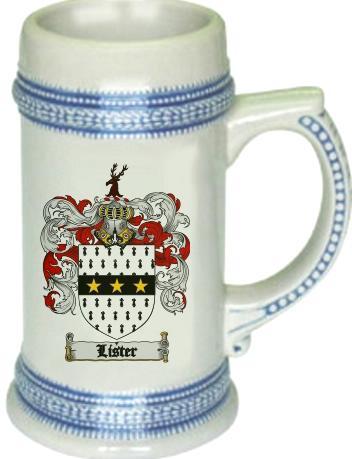 Lister Coat of Arms Stein / Family Crest Tankard Mug