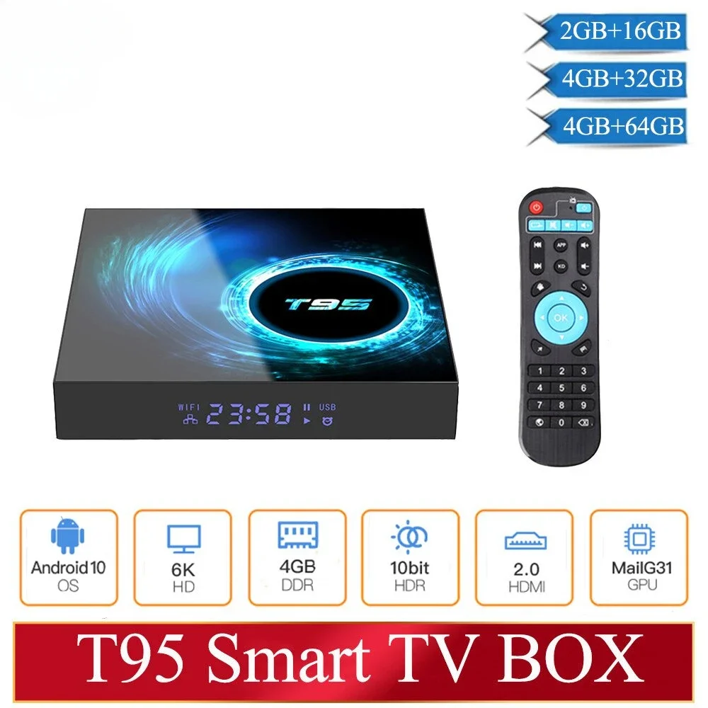 Smart TV Box Android 10.0 YLW T95 Dual Wifi 3D Voice 4G 16g 32GB 64GB 4K Quad - £40.76 GBP+
