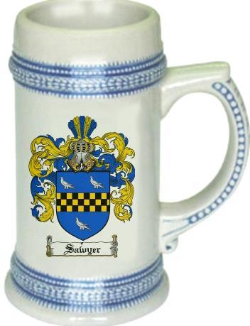 Sawyer Coat of Arms Stein / Family Crest Tankard Mug