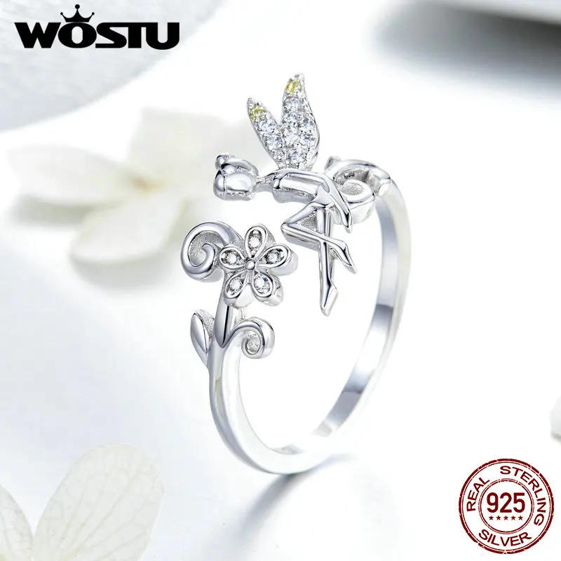 WOSTU 2019 Design 925  Silver Flower Fairy Elf Ring Finger Adjustable Size Weddi - $30.83