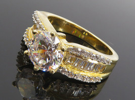 SETA 925 Silver - Cubic Zirconia Gold Plated Solitaire Accent Ring Sz 7 - RG8755 - £35.77 GBP